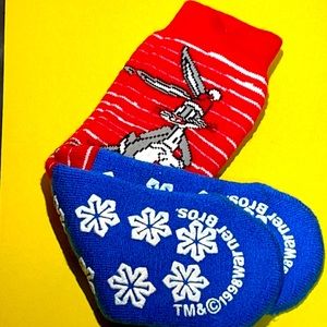 Vintage 1998 Looney Tunes Bugs  Bunny Ice Skating Gripper Slipper Socks!